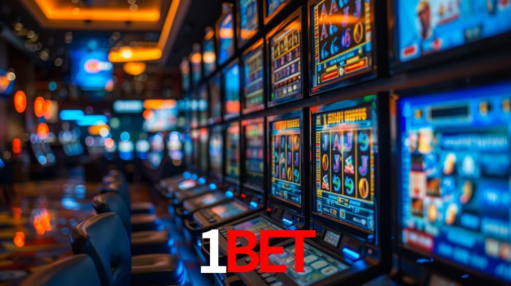 Una escena digital vívida inspirada en casino con 1bet mostrado prominentemente, luces brillantes, fichas, cartas y acentos dorados.